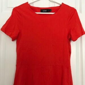 Icone By Simons Cotton Short Sleeve Midi Dress Flare Round Neckline Orange Red